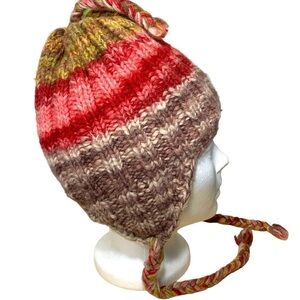 Kyber Outwear Warm Wool Knit Beanie O/S Brown Pink Winter Toque Ear Cover Hat